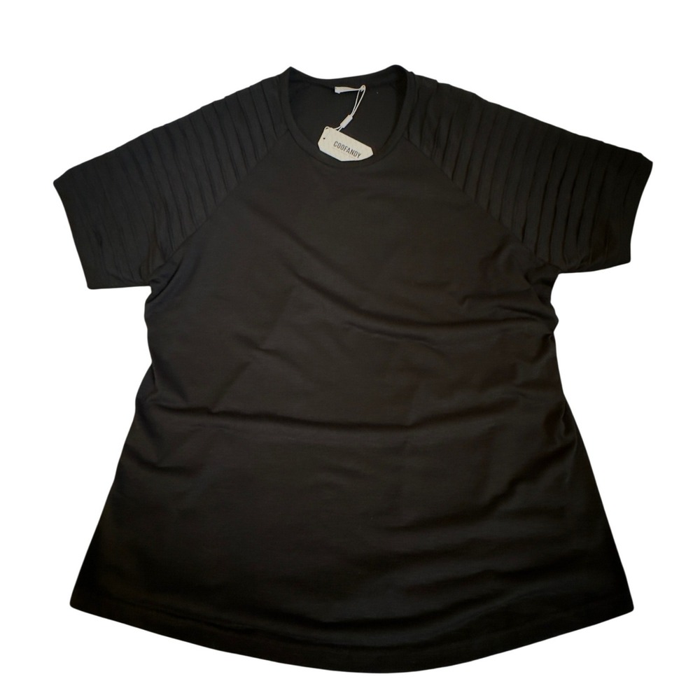 COOFANDY Womens Black Pleated Raglan Sleeve T-Shirt Crew Neck Top 4XL NWT